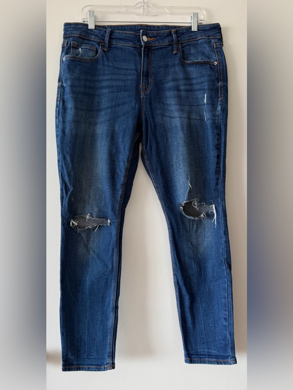 Old Navy Distressed Skinny Jeans Size 14 Short Ripped Knee Stretch Denim Blue